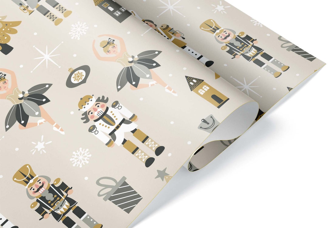 Black & Gold Nutcracker Wrapping Paper, Neutral Color Christmas Gift