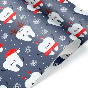 Tooth Christmas Wrapping Paper Roll, Gift Wrap Sheet for Dentist Dental Assistant Hygienist Hygiene Tech Student Orthodontist Office Decor