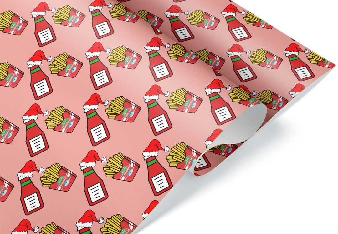 Fun Ketchup and French Fry Gift Wrap Food Theme Christmas Wrapping