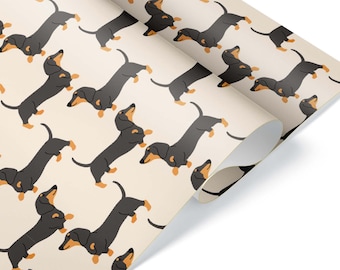 Joli rouleau de papier cadeau teckel marron et noir, feuille d'emballage cadeau pour chien, cadeau de noël, décorations de fête d'anniversaire