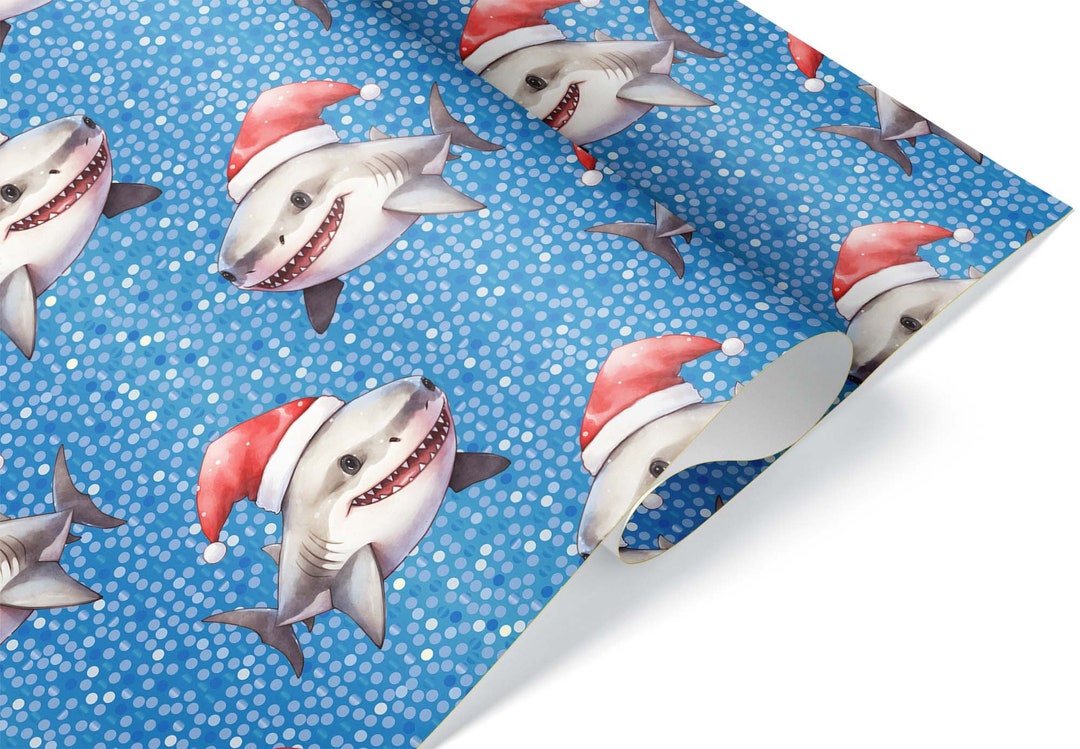 Cute Great White Shark in Christmas Hat Wrapping Paper, Christmas ...
