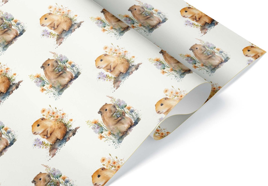 Watercolor Floral Thick Wrapping Paper Animal Gift Wrap Capybara Theme