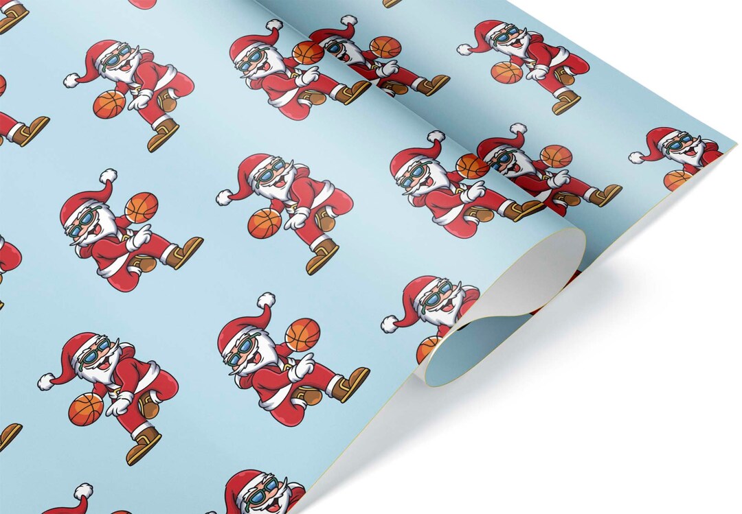 Funny Santa Basketball Gift Wrap, Thick Wrapping Paper, Bball Player