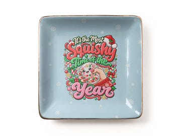 Funny Christmas Squishy Toy Jewelry Dish: Kawaii Holiday Ceramic Trinket Tray, Stocking Stuffer (3.9 x 3.9 inch)