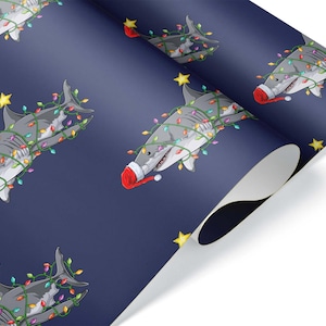 Xmas Lights Shark Christmas Wrapping Paper Sheet, Gift Wrap Roll, Christmas Present, Stocking Stuffer Party Decorations for kids boys