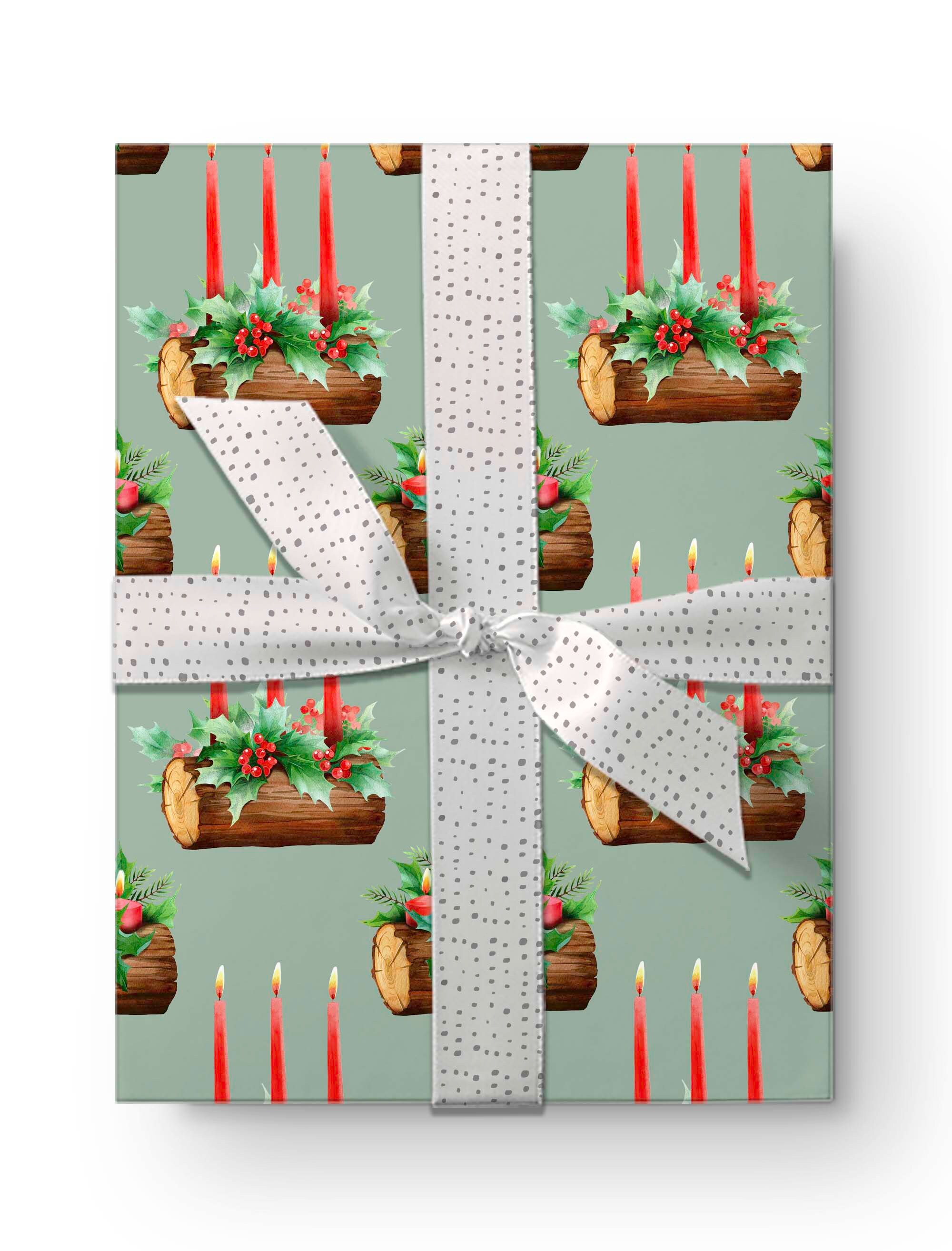 Beautiful Watercolor Yule Log Gift Wrap, Yuletide Wrapping Paper Roll ...