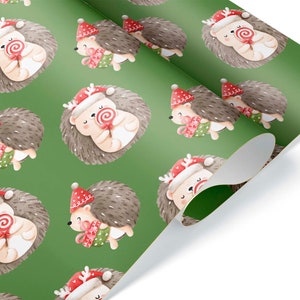 Cute Watercolor Hedgehog Gift Wrap Christmas Thick Wrapping Paper Roll Sheet Hedgie Present Party Decor