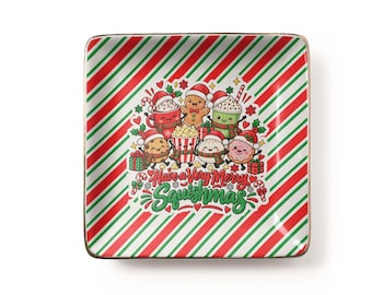 Merry Squishmas Squishy Toy Christmas Decor Jewelry Dish: Kawaii Ceramic Trinket Tray (3.9 x 3.9 inch)