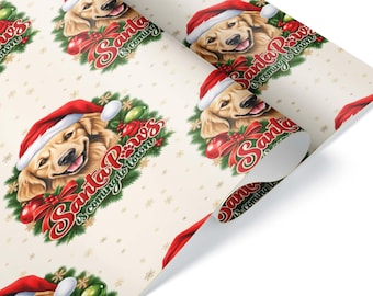 Funny Golden Retriever Wrapping Paper, Santa Paws is coming to town Gift Wrap, Christmas Dog Lover Design for Pet Parents