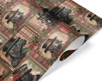 Vintage Christmas Art Cane Corso Dog Owner Wrapping Paper, Holiday Plaid Gift Wrap for Pet Lovers
