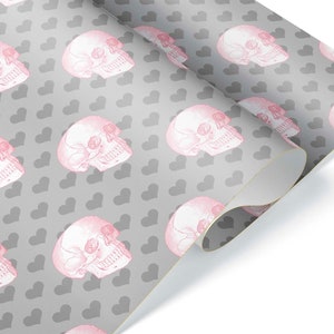 Pastel Goth Skull Heart Gift Wrap, Gothic Wrapping Paper Roll Sheet, Dark Aesthetic Party Decoration, Love Valentine's Day Anniversary