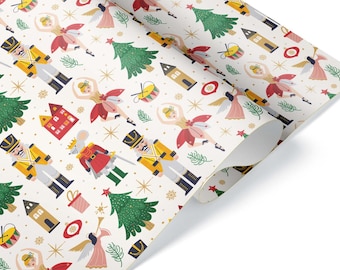 Classic Nutcracker Symbols Thick Wrapping Paper, Mouse King Xmas Holiday Present Gift Wrap, Christmas Theater Ballet Decor