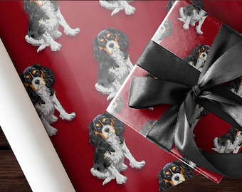 Cavalier King Charles Spaniel Black and Tan Dog Wrapping Paper Gift Wrap Present Christmas Birthday Party Decorations