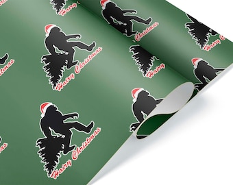 Funny Hairy Christmas Bigfoot Gift Wrap, Thick Wrapping Paper Roll Sheet, Sasquatch Hunter Present, Abominable Snowman Party Decoration