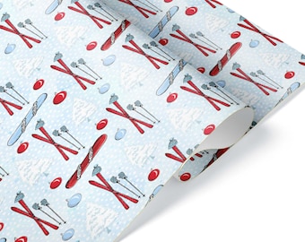 Retro Apres Ski Christmas Wrapping Paper: Snowboard & Winter Sports Gift Wrap, Satin 20 x 29 inch Sheet or Roll to 60 ft, Printed in the USA