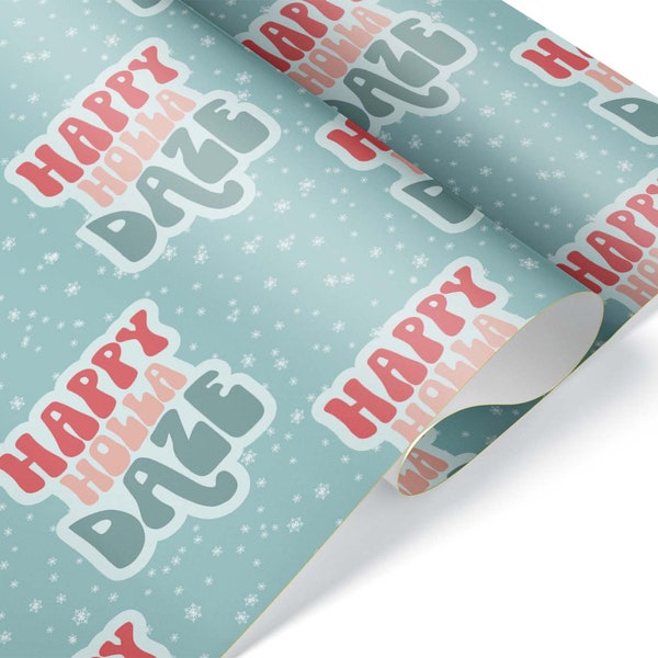 Pastel Happy Holla Daze Christmas Gift Wrap, Trendy Daughter Mom X-mas Wrapping Paper, Cool Holiday Paper for Her Bestie BFF