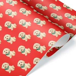 Cute Yellow Goldendoodle Puppy Wrapping Paper Golden Doodle Premium Gift Wrap Present Christmas Birthday Dog Theme Party Decorations