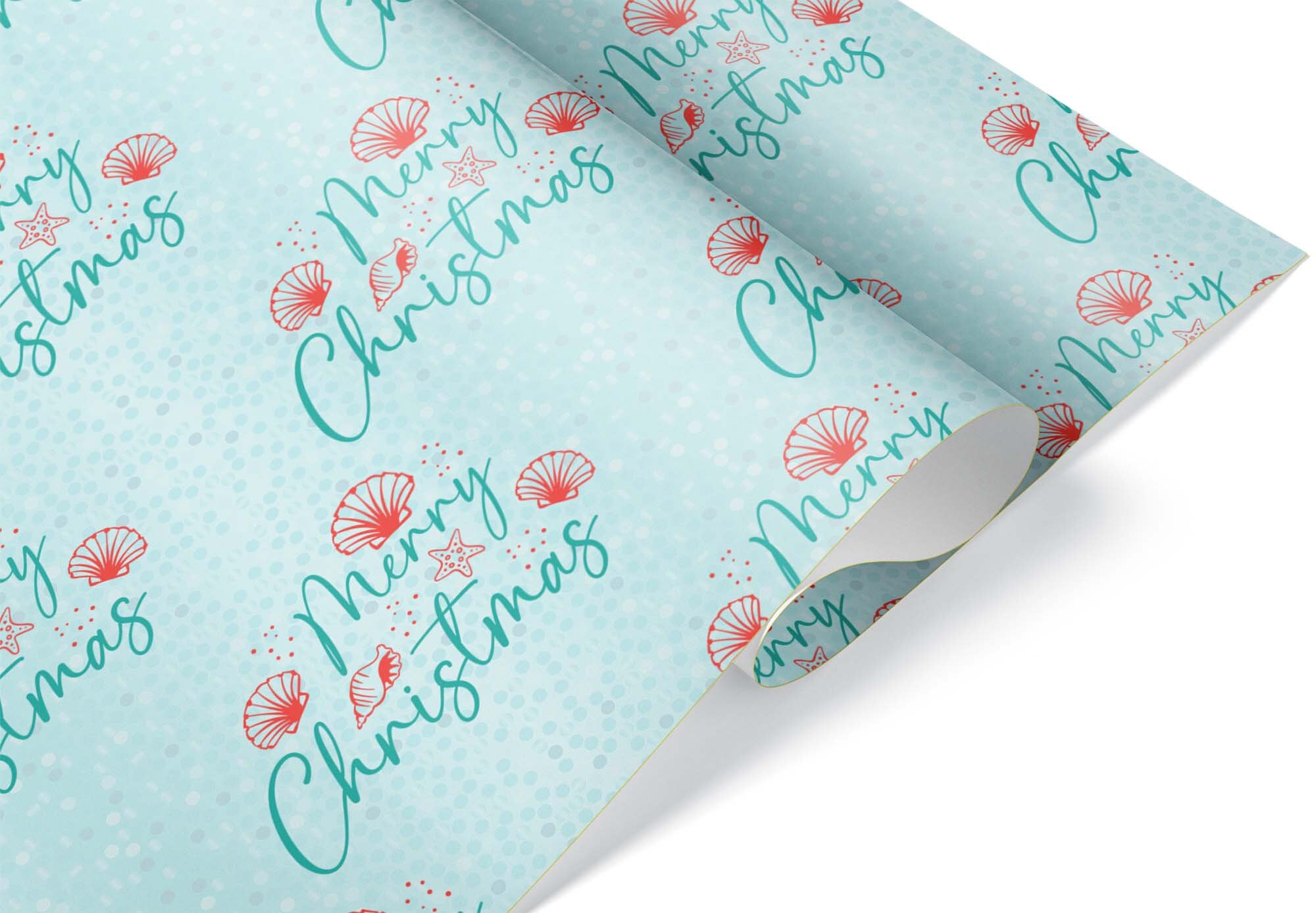 Seashell Wrapping Paper Nautical Beach Shell Gift Wrap Coral
