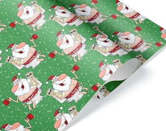 Funny Santa On the Toilet Christmas Wrapping Paper, White Elephant Holiday Gift Wrap, Xmas Christmas Decor