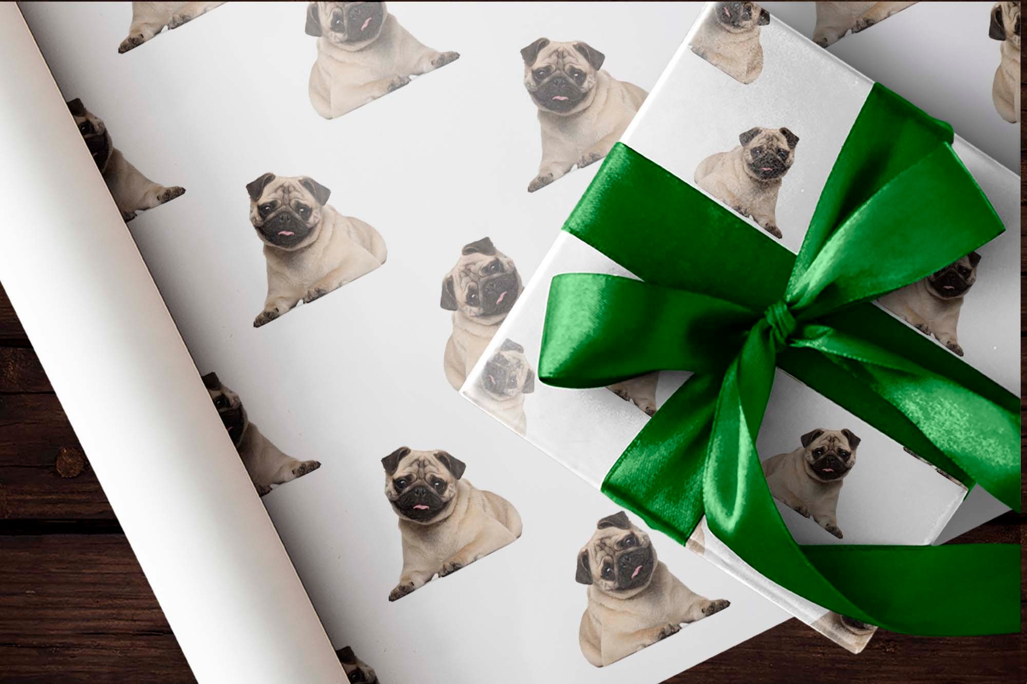 Cute Pug Puppy Dog Gift Wrap Thick Wrapping Paper Christmas Holiday Party  Decoration (20 inch x 30 inch sheet)