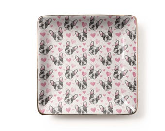 French Bulldog Love Jewelry Dish: Sweet Watercolor Style for Dog Moms, Ceramic Tray, Frenchie Gift for Her (3.9 x 3.9 inch)