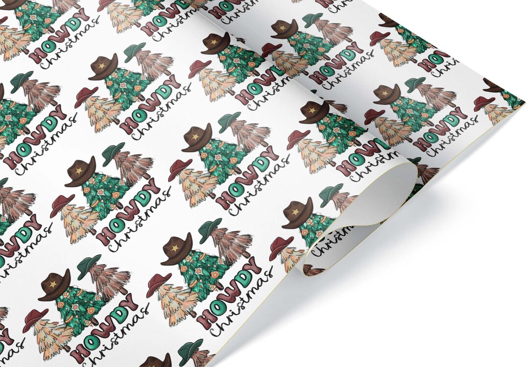 Howdy Christmas Thick Wrapping Paper, Cowboy Hat Theme Holiday Gift