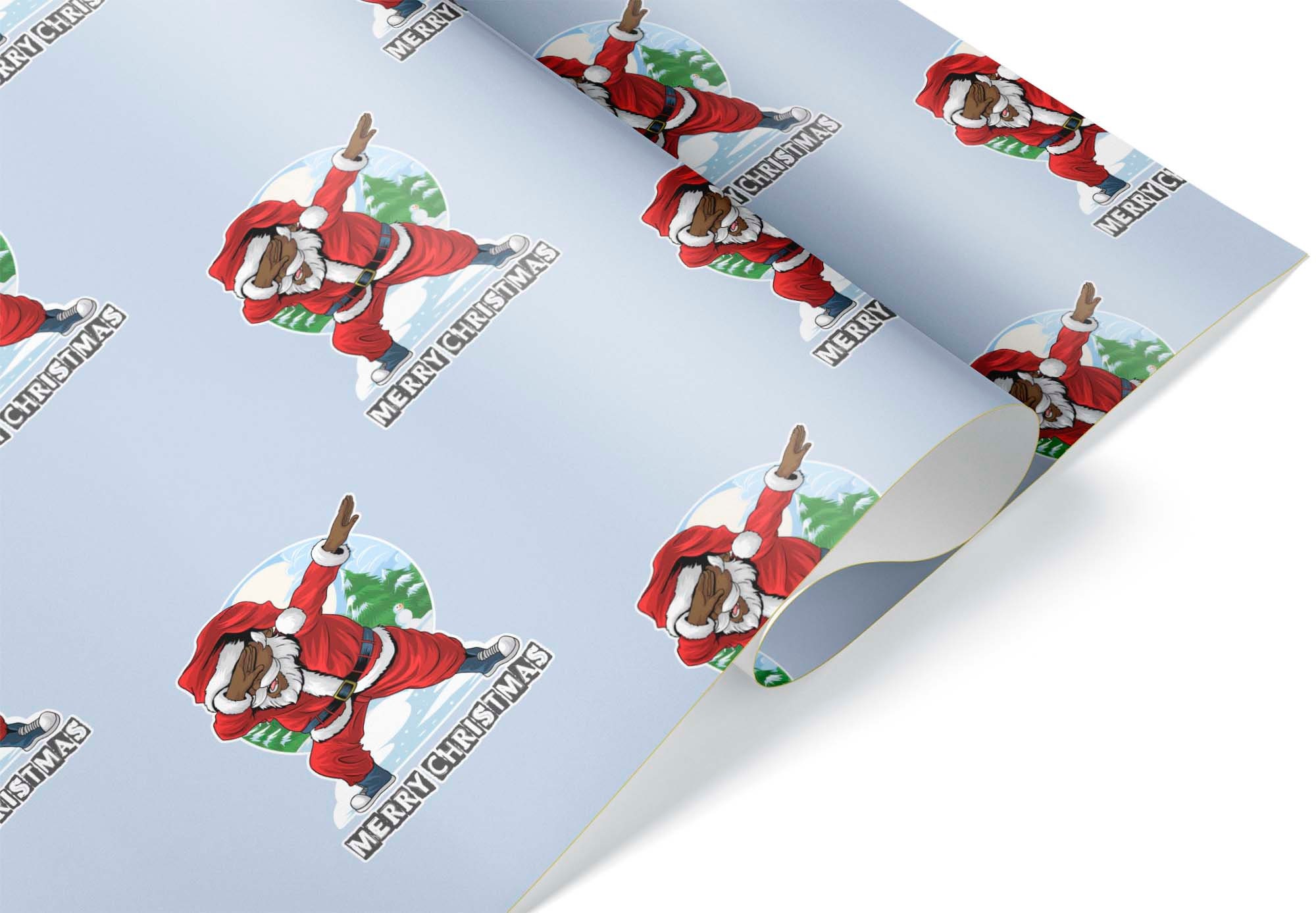 Funny African American Black Santa Wrapping Paper Dab Dabbing Unique Gift  Wrap Christmas Present Family Party Decoration Home Decor 