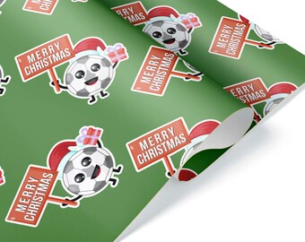 Cute Soccer Gift Wrap, Merry Christmas Wrapping Paper, Futsal Ball Present, Sports Party Decor for Toddler Kids