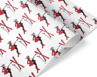 Après Ski Wrapping Paper: Preppy Skier Gift Wrap, Satin 20 x 29 inch Sheet or Roll up to 60 ft, Winter Sports for Her