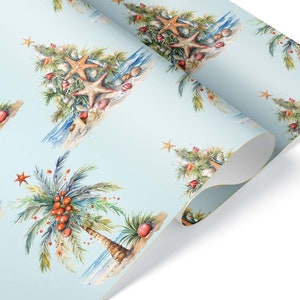 Xmas Palm Tree Christmas Tree Luxury Gift Wrap, Coastal Thick Wrapping Paper, Tropical Beach Enthusiast Decor