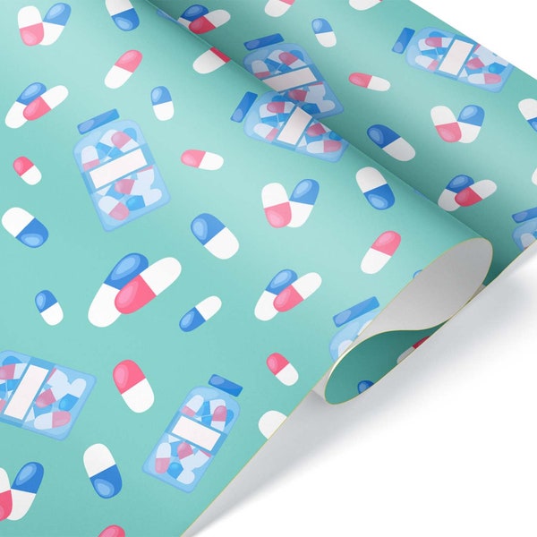 Colorful Red and Blue Pills Gift Wrap, Thick Wrapping Paper, Pharmacist Present, Medicine Theme Party Decoration