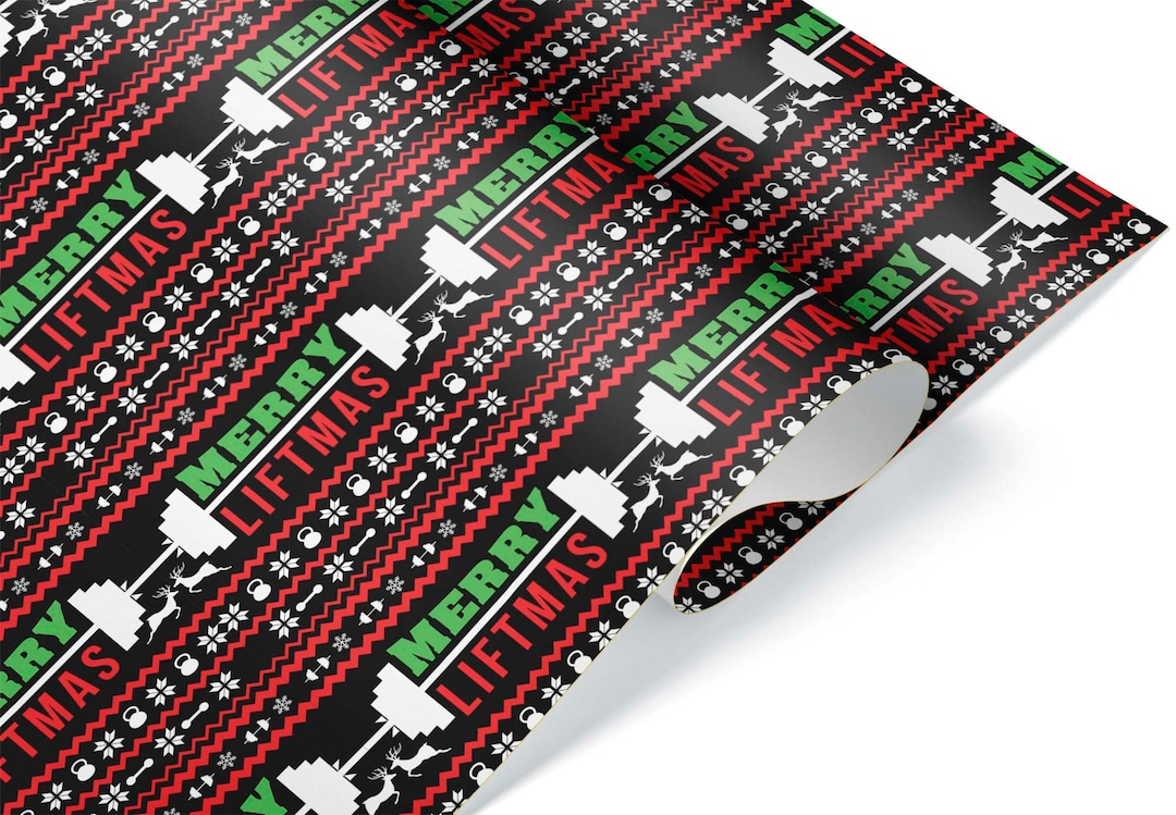 Funny Merry Liftmas Powerlifting Gift Wrap, Thick Wrapping Paper