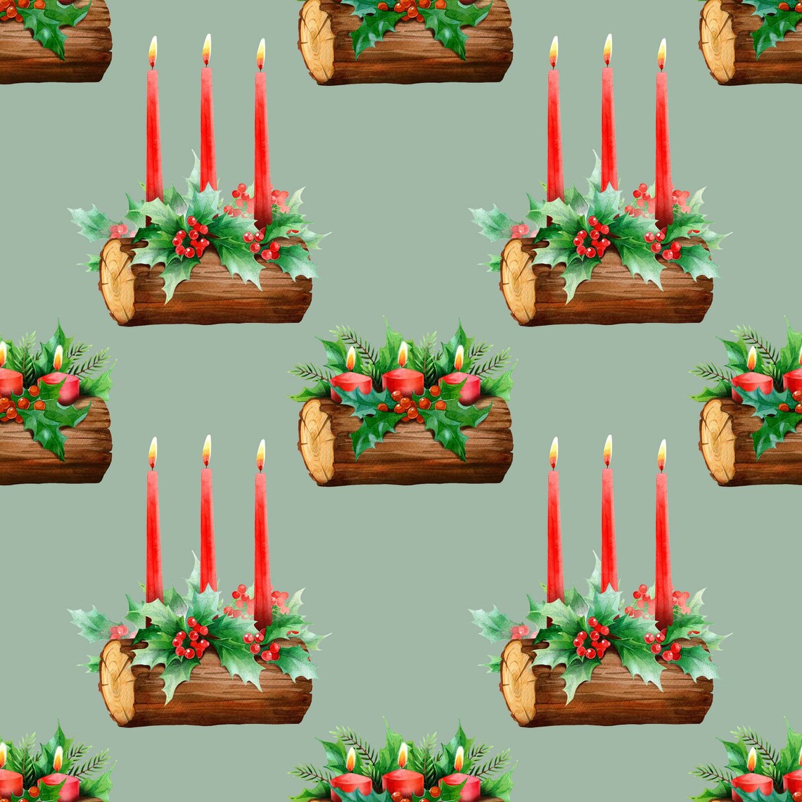Beautiful Watercolor Yule Log Gift Wrap, Yuletide Wrapping Paper Roll ...