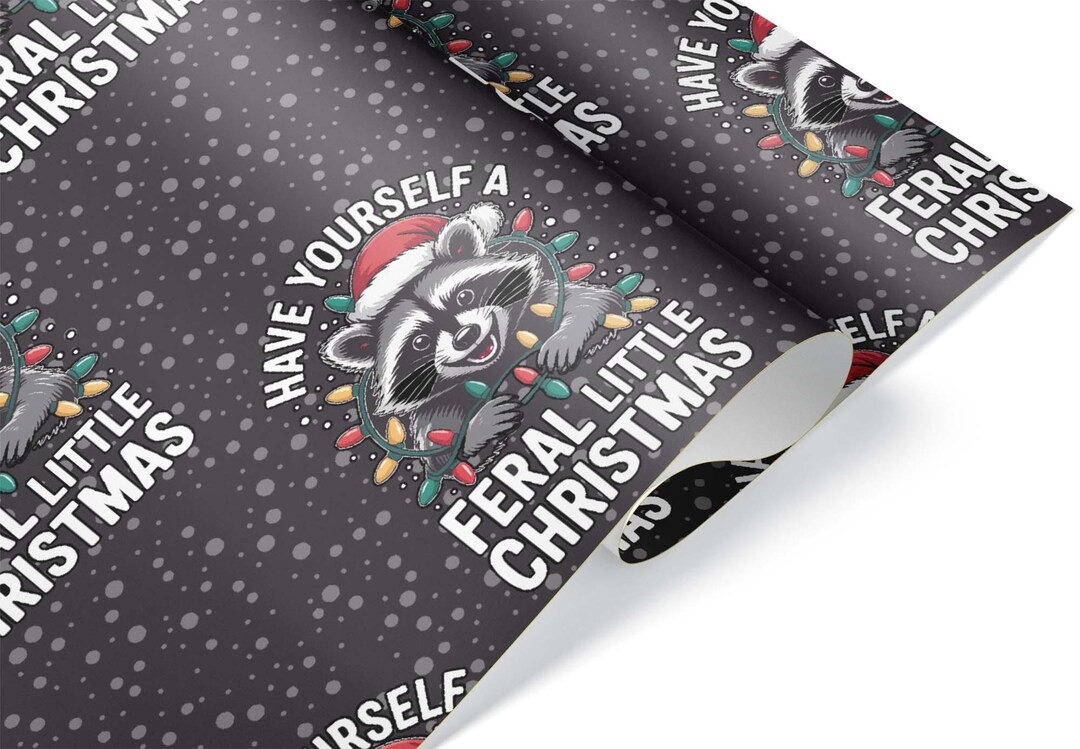 Funny Raccoon Xmas Wrapping Paper, Feral Little Christmas Gift Wrap ...