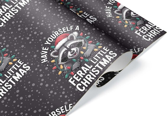 Funny Raccoon Xmas Wrapping Paper, Feral Little Christmas Gift Wrap, Trash Panda Chaotic Goblin Mode