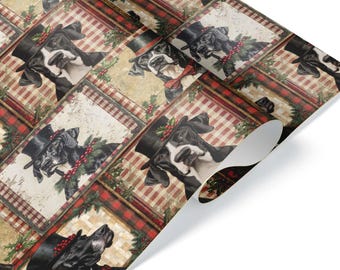 Funny Great Dane Christmas Wrapping Paper, Vintage Dog Owner Art Gift Wrap, Retro Holiday Plaid Design for Pet Parents