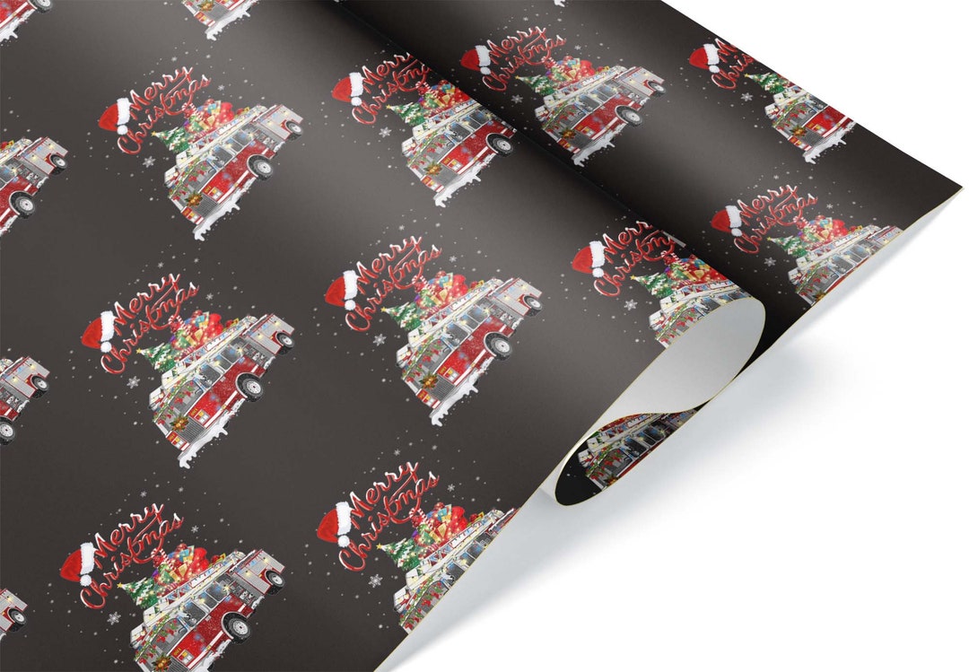 Merry Christmas Fire Truck Christmas Luxury Thick Wrapping Paper ...
