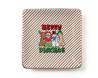 Merry Dickmas Jewelry Dish: Funny Penis Christmas Ceramic Tray, White Elephant Gag Gift for Coworker (3.9 x 3.9 inch)
