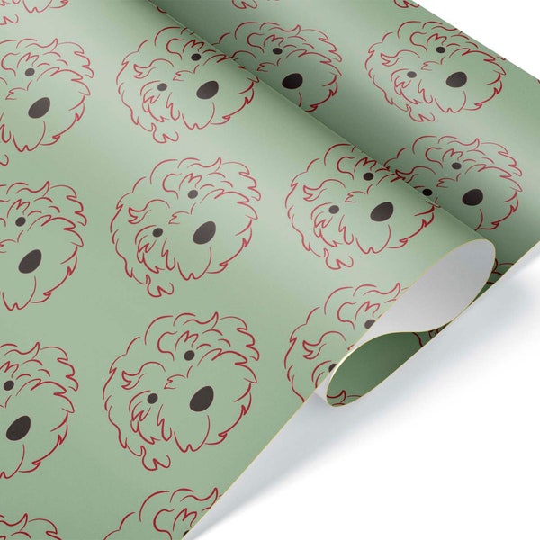 Cute Green & Red Goldendoodle Gift Wrap Puppy Wrapping Paper Golden Doodle Present Christmas Birthday Dog Theme Party Decorations