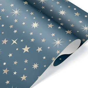 Starry Winter Solstice Gift Wrap, Faux Foil Celestial Wrapping Paper Roll Sheet, Gothic Dark Aesthetic Party Decoration