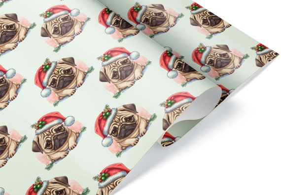 Cute Baby Pug Thick Wrapping Paper Christmas Gift Wrap Pet Animal