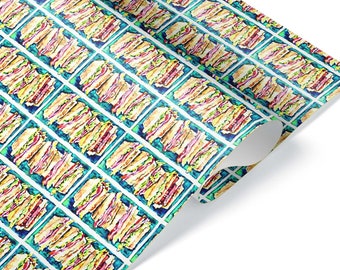 Watercolor Sandwich Gift Wrap, Food Enthusiast Wrapping Paper, Foodie Birthday Theme Party Decorations