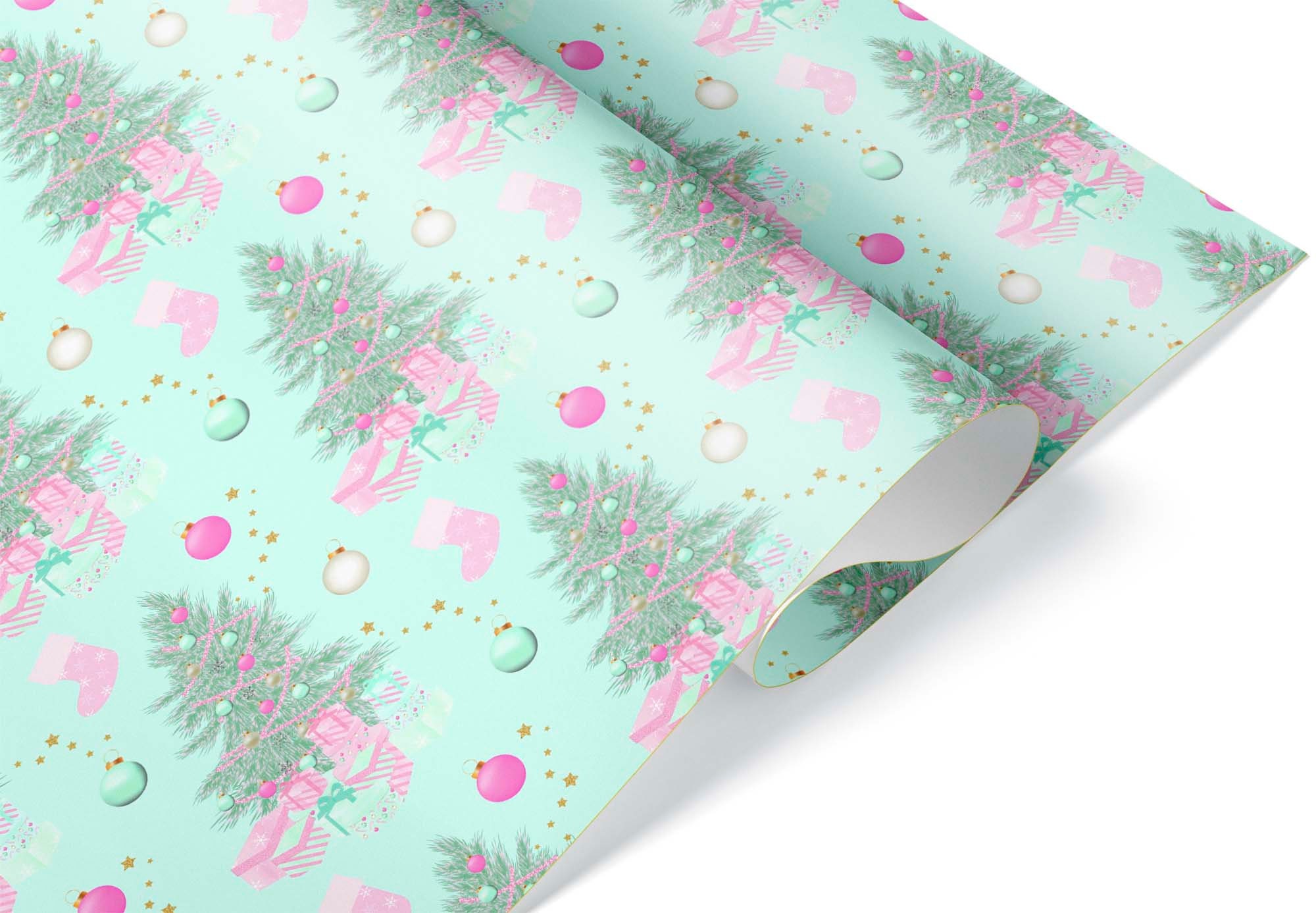 Pink and green christmas wrapping paper deals