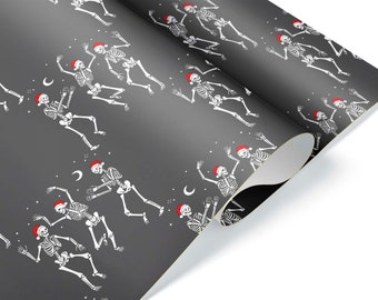 Dancing Skeleton Gift Wrap, Goth Christmas Wrapping Paper Roll Sheet, Gothic Dark Aesthetic Party Decoration