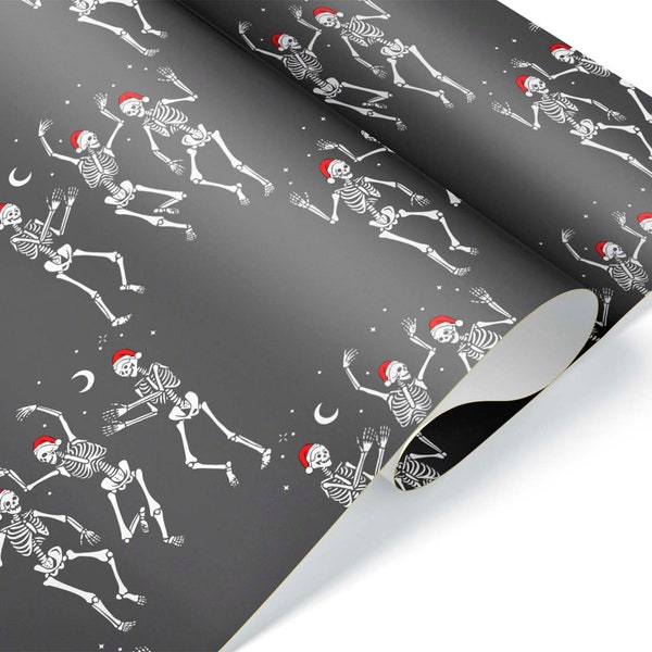 Dancing Skeleton Gift Wrap, Goth Christmas Wrapping Paper Roll Sheet, Gothic Dark Aesthetic Party Decoration