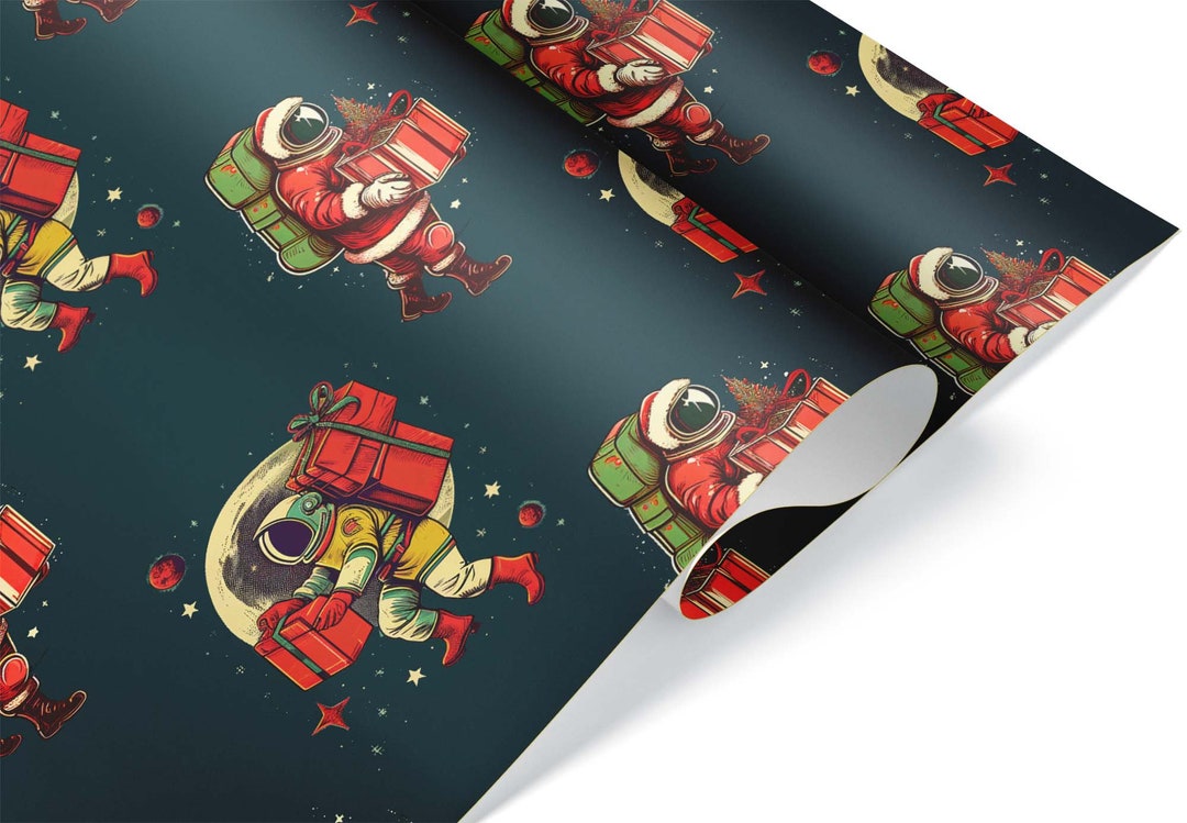 Retro Astronaut Xmas Luxury Thick Wrapping Paper, Christmas Santa ...