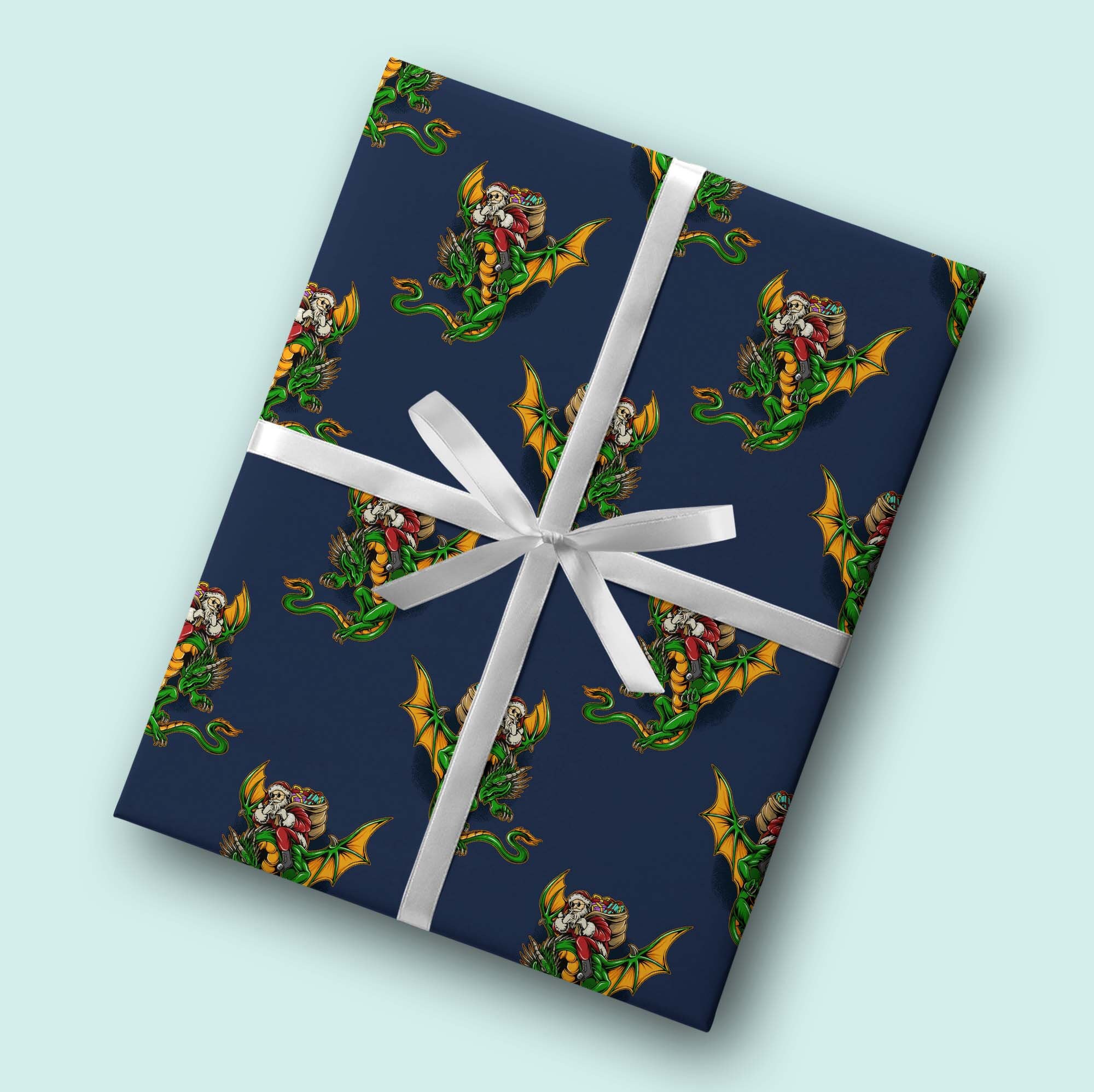Funny Santa Dragon Gift Wrapping Paper