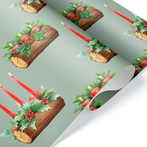 Beautiful Watercolor Yule Log Gift Wrap, Yuletide Wrapping Paper Roll ...