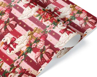 Funny Christmas Goose Wrapping Paper: Whimsical Grandmillennial Gift Wrap, Satin Roll or Sheet up to 60 ft, Printed in the USA