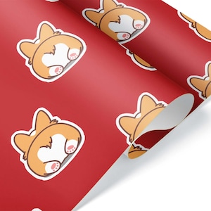 Cute Little Corgi Butt Red Wrapping Paper Roll Gift Wrap Sheet Christmas Present Puppy Dog Birthday Party Decorations